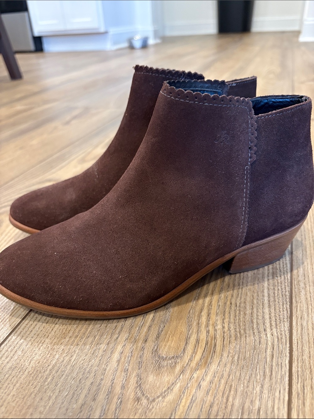 Jack Rogers Brown Suede Scallop-Trim Ankle Booties